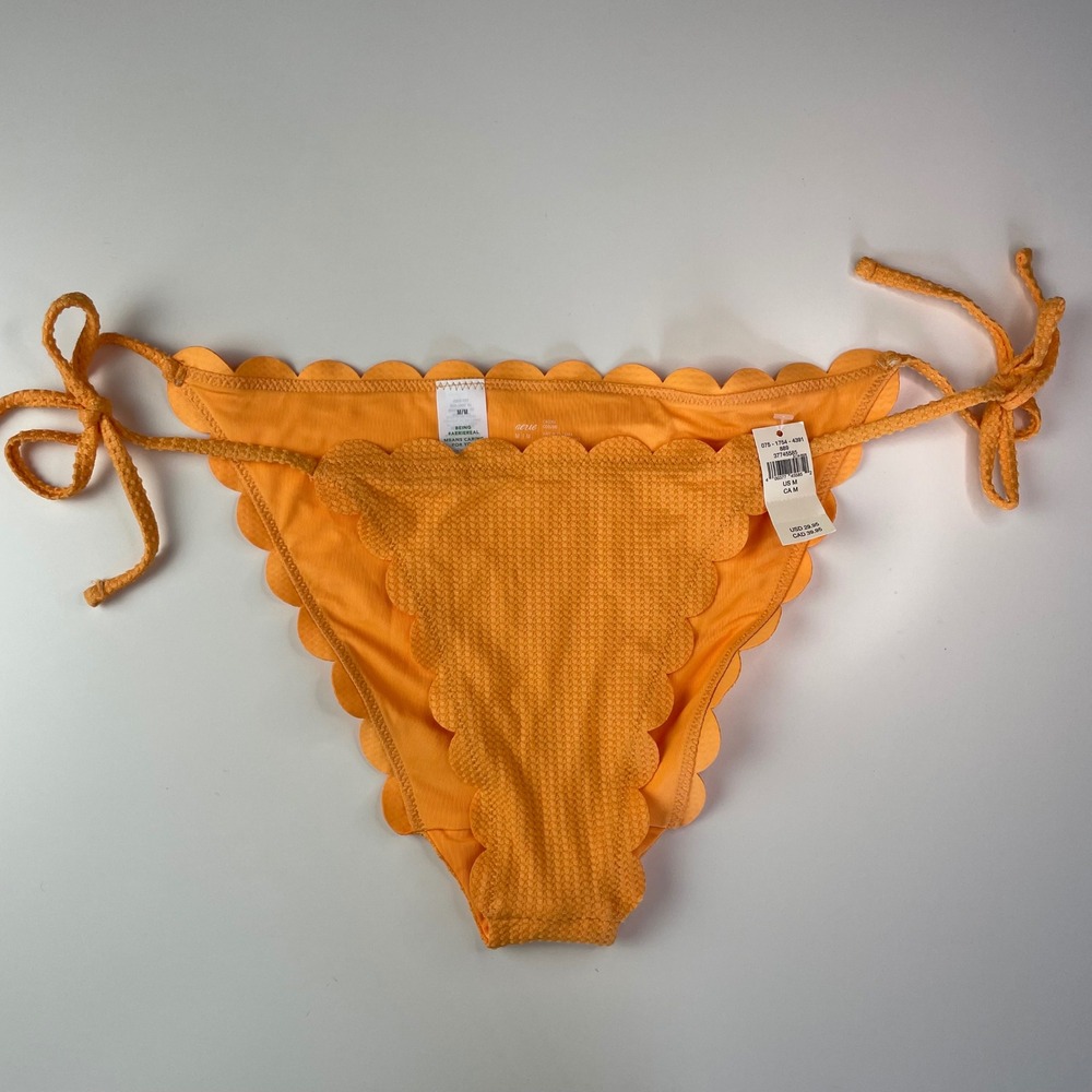 Aerie Orange Scalloped Cheeky Side Tie Bikini Bottom Textured Waffle Knit Size M
